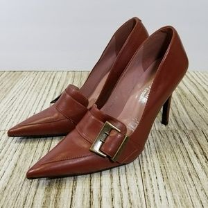 New Cathy Jean Pointed Toe Buckle Leather Heel